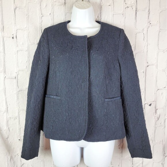 Hache navy blue textured snap front blazer coat top - Picture 11 of 11